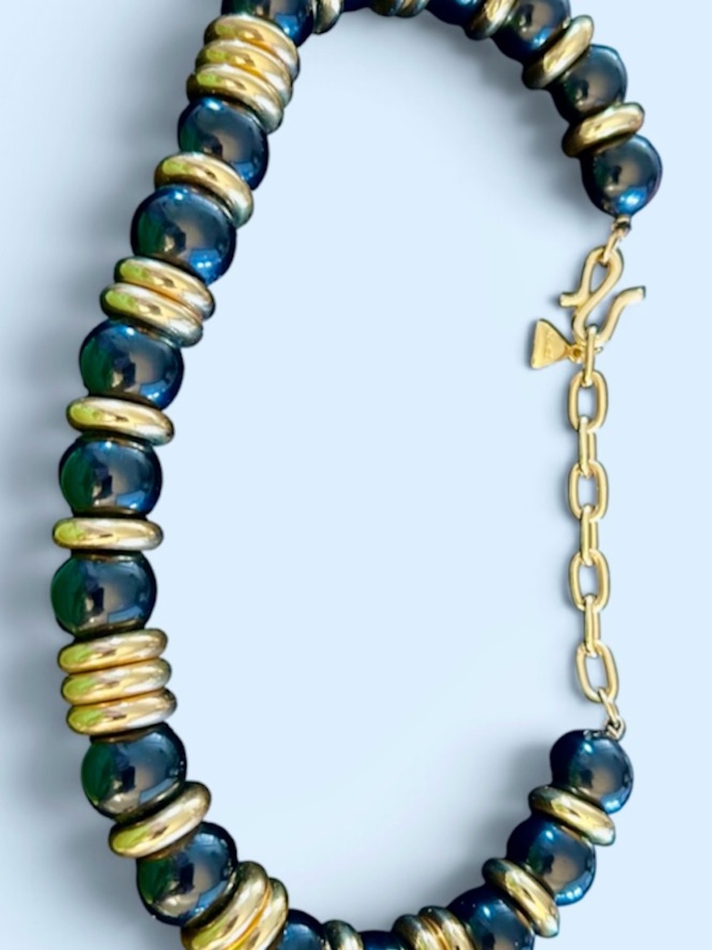 Liz Claiborne Navy & Gold Bead Chocker Necklace - Elegant Women's Jewelry - 17”